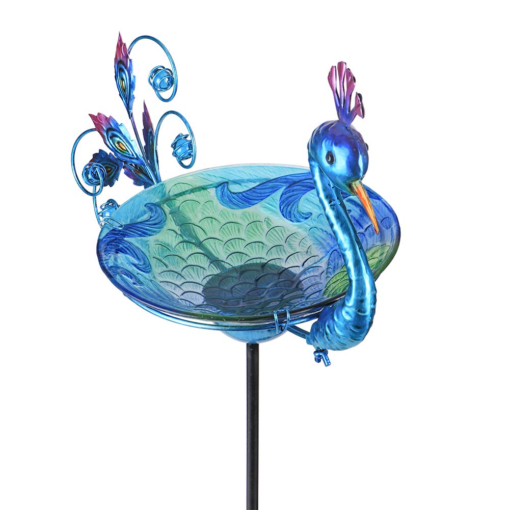 MUMTOP colorful glass bowl with scalloped edge enhances curb appeal while inviting birds.