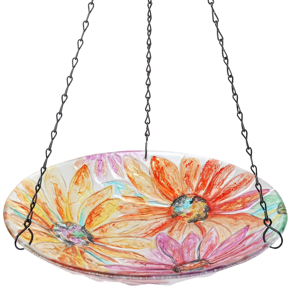 MUMTOP daisy watercolor bird bath 12in enhances garden décor and attracts songbirds