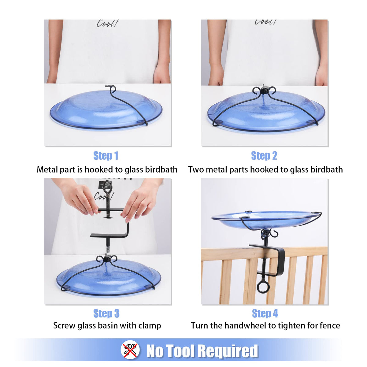MUMTOP elegant glass birdbath on railing enhances deck décor
