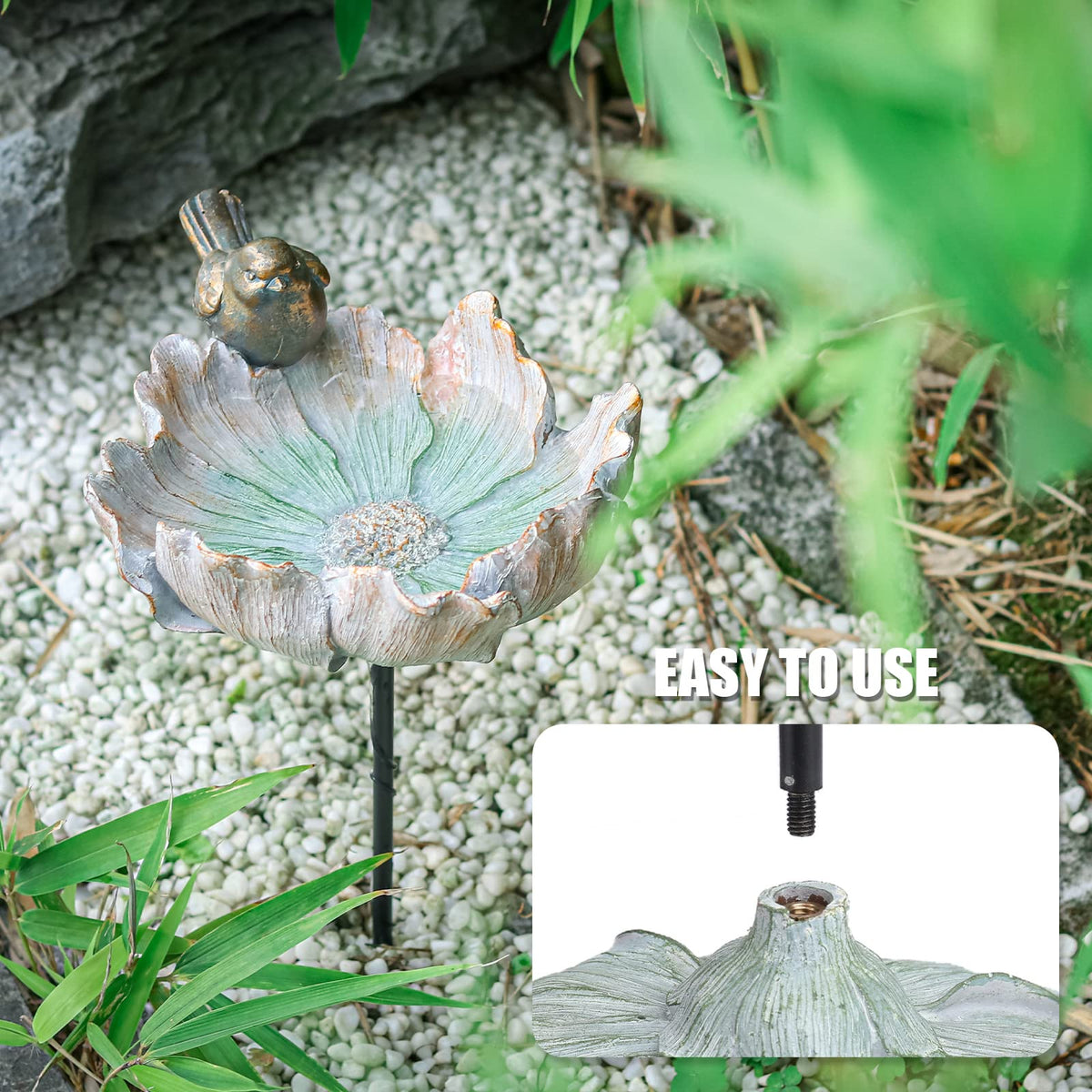 MUMTOP flower bird bath ornament adds a charming focal point.