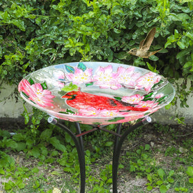 MUMTOP foldable metal-stand birdbath enables easy relocation and storage.
