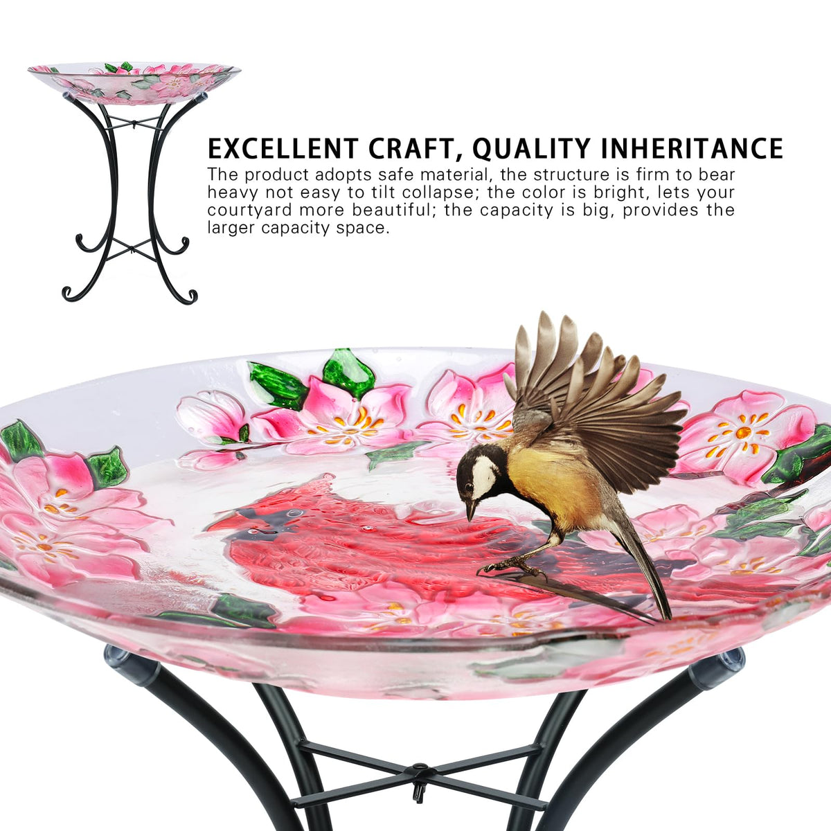MUMTOP garden-friendly birdbath creates a charming outdoor water feature.
