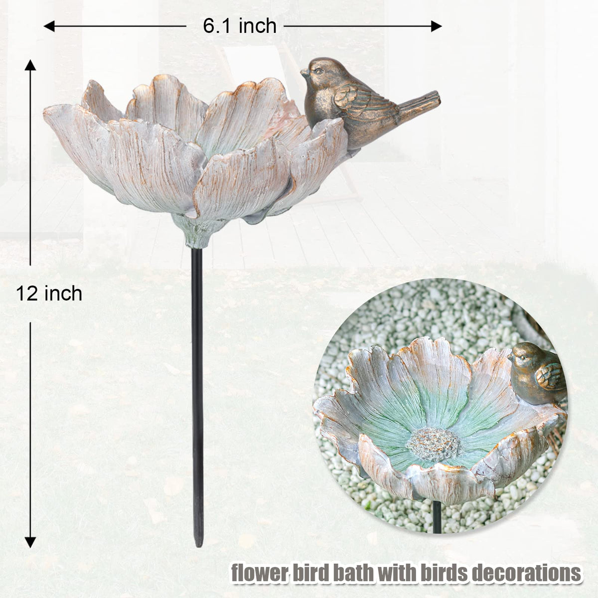 MUMTOP bird bath holds water or seed for feathered visitors.