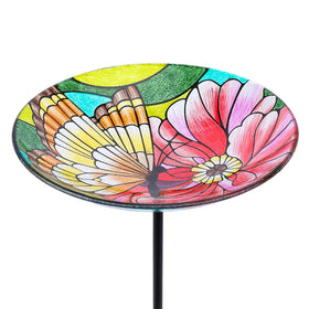 MUMTOP glass bird bath with butterfly design attracts more birds to bathe