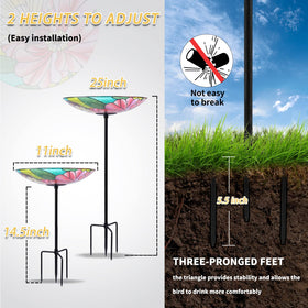MUMTOP glass bird bath with flower pattern enhances garden decor and visibility
