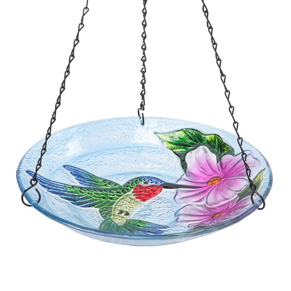 MUMTOP glass hanging bird bath 11inch with clear plates attracts birds for bathing