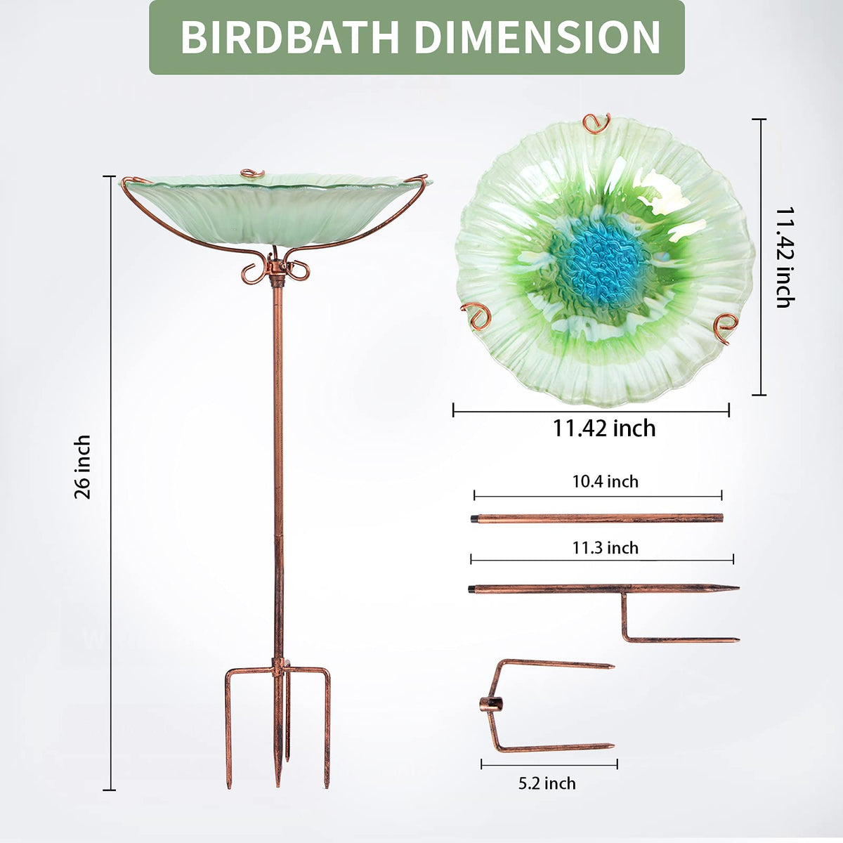 Green MUMTOP garden birdbath enhances yard aesthetics.