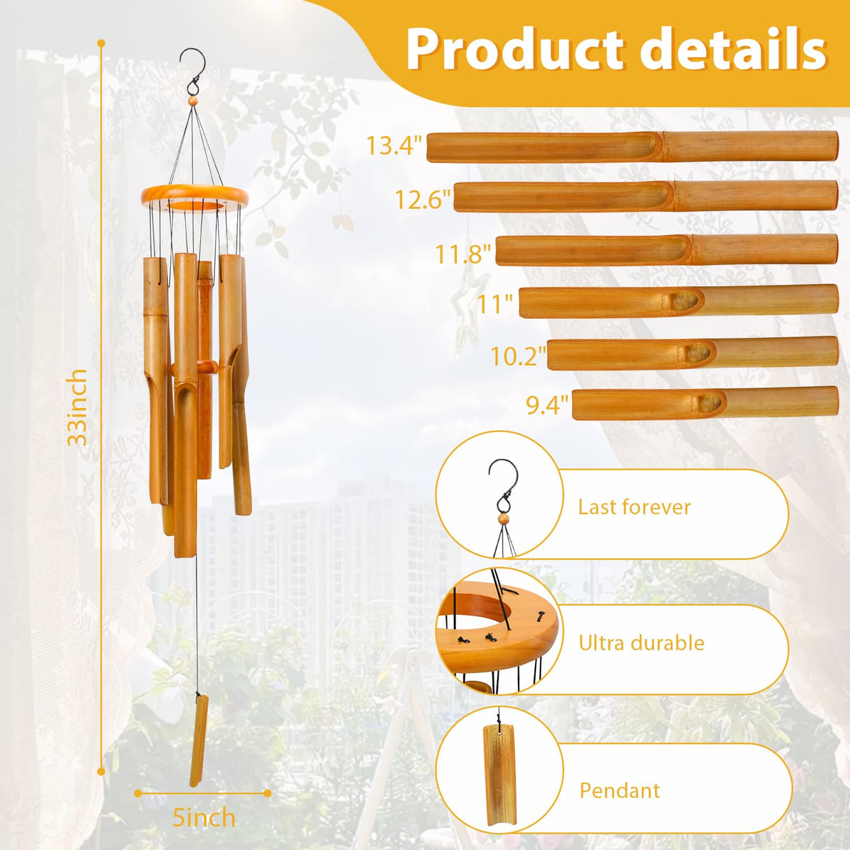 MUMTOP handmade bamboo tubes durable outdoor chimes with clear, precise tones.