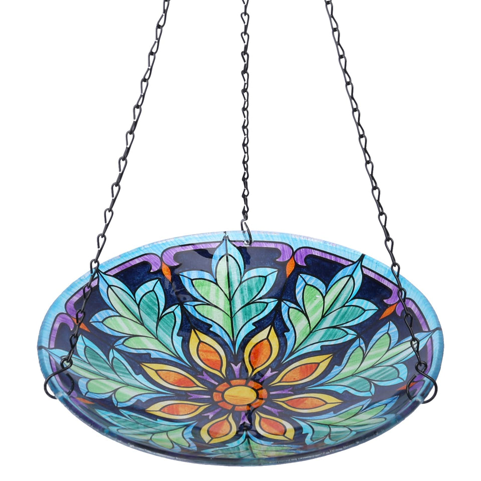 MUMTOP hanging bird bath with 11-inch glass bowl attracts birds to bathe