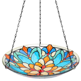 MUMTOP hanging bird bath with glass patterns attracts garden birds.