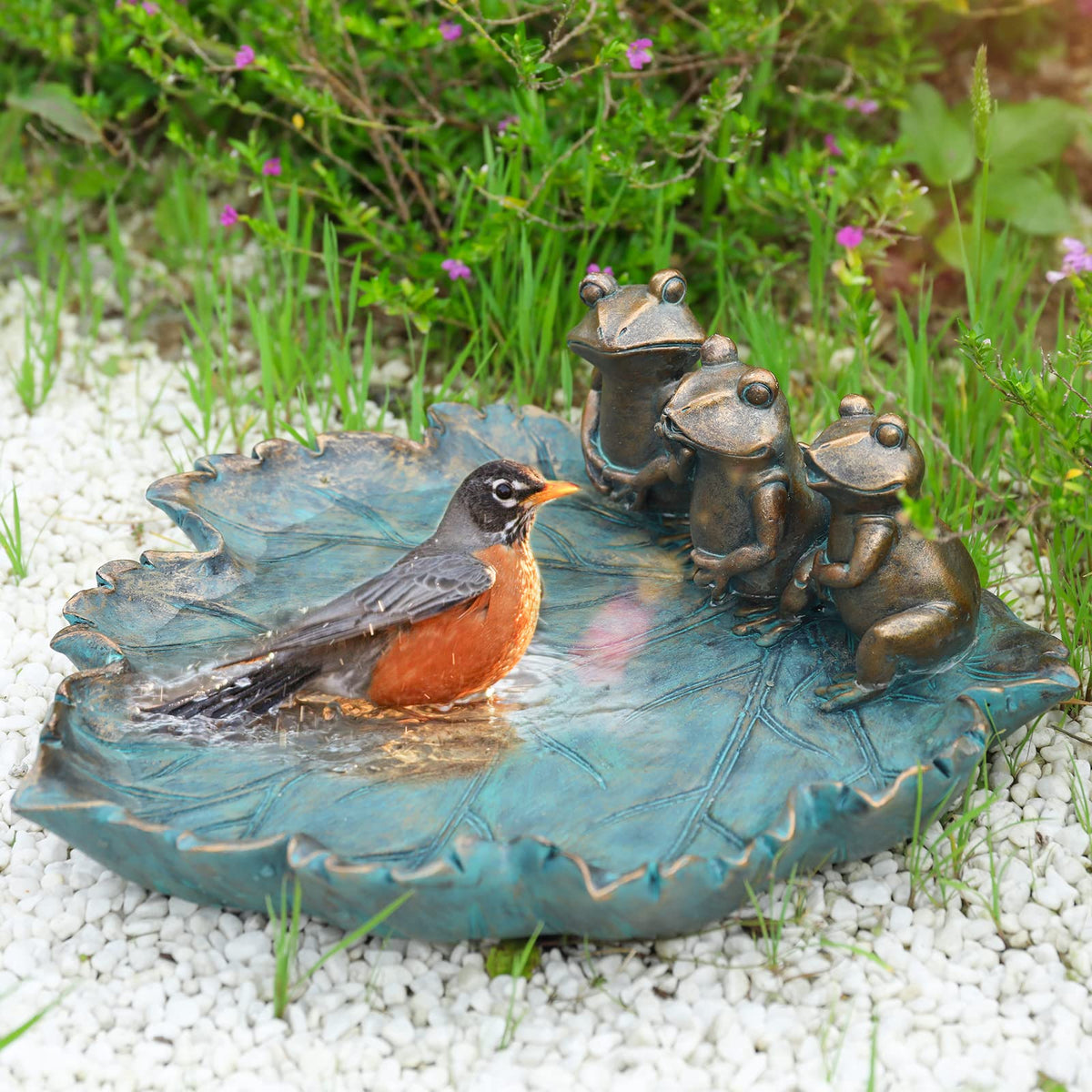 MUMTOP leaf bath bowl with birds decor enhances garden focal point
