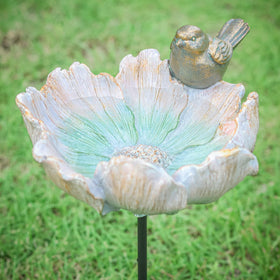 MUMTOP outdoor antique bird bath with small flower bowl attracts birds to your garden.