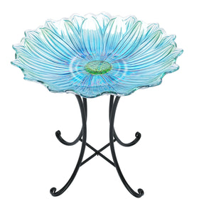 MUMTOP outdoor glass birdbath in blue with flower pattern adds color and charm to your yard