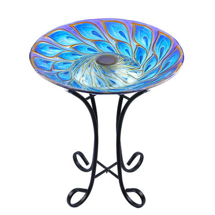 MUMTOP outdoor glass birdbath in yard inviting birds and ambiance.