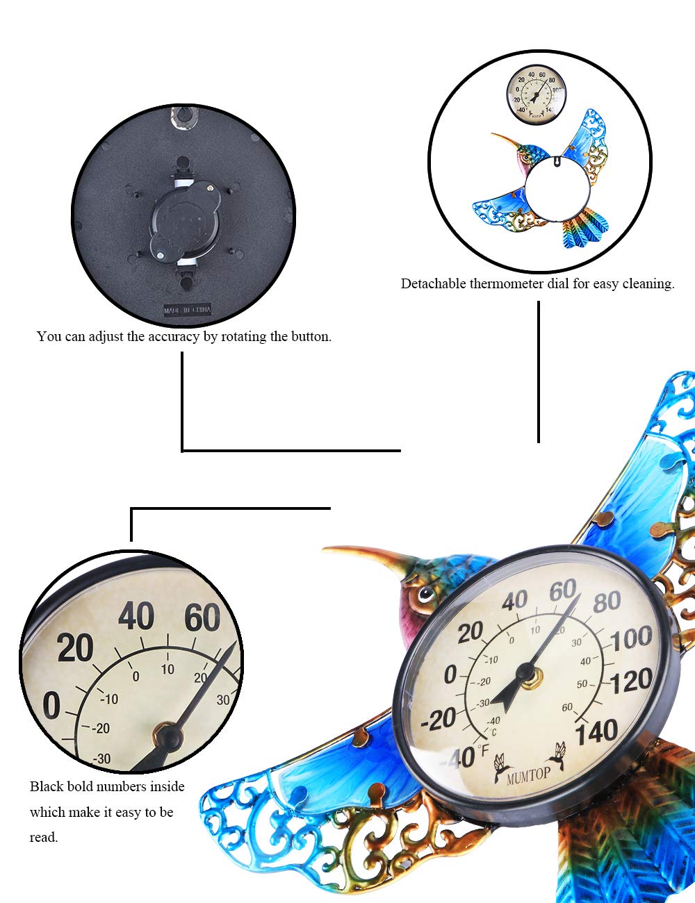 MUMTOP outdoor thermometer showing large digits visible from afar