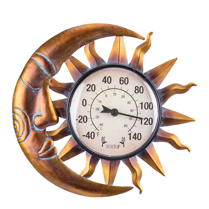 MUMTOP sun and moon outdoor thermometer with a large dial for easy viewing from afar.