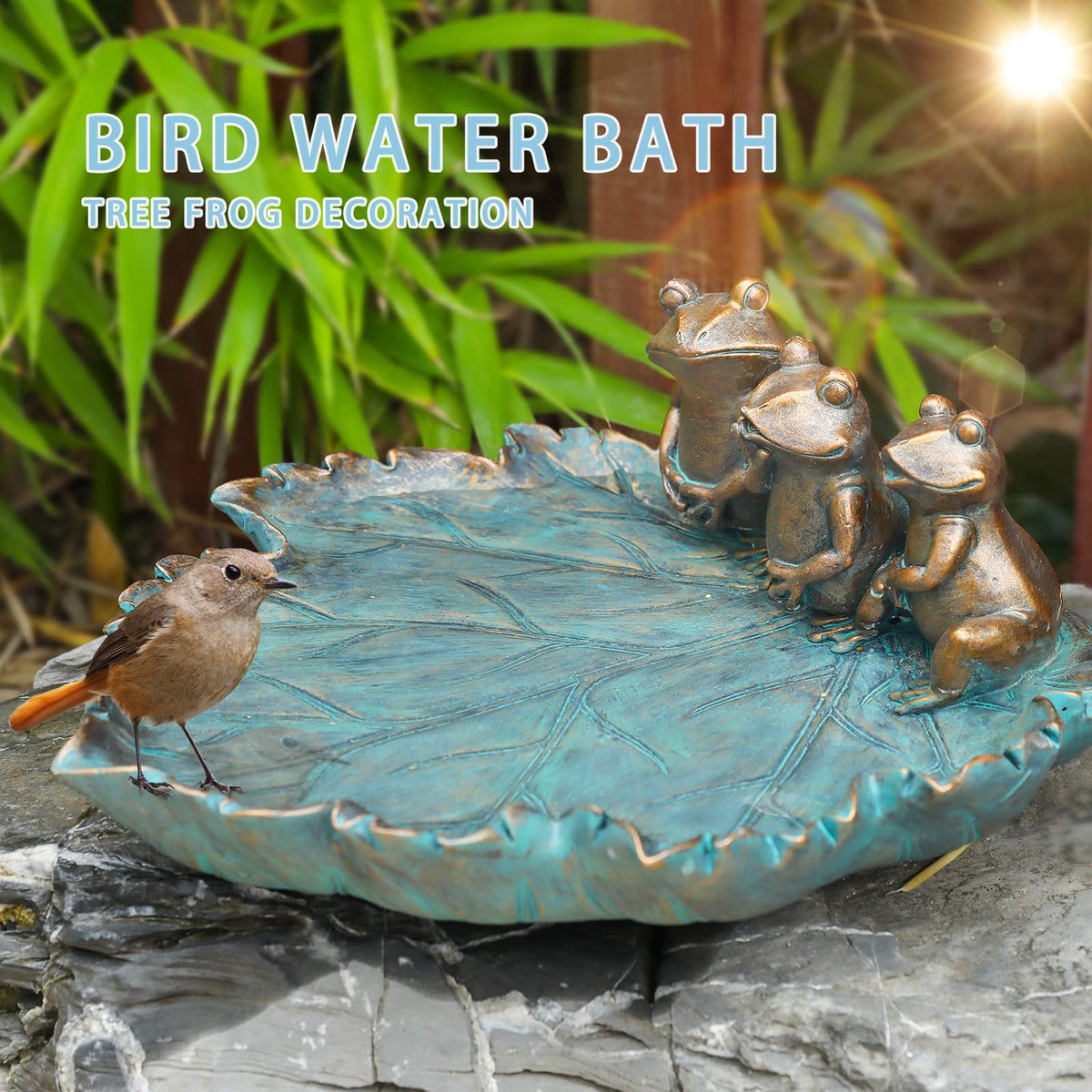 MUMTOP resin bird bath with garden frogs ornament for yard display and durability
