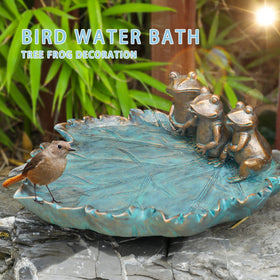 MUMTOP resin bird bath with garden frogs ornament for yard display and durability