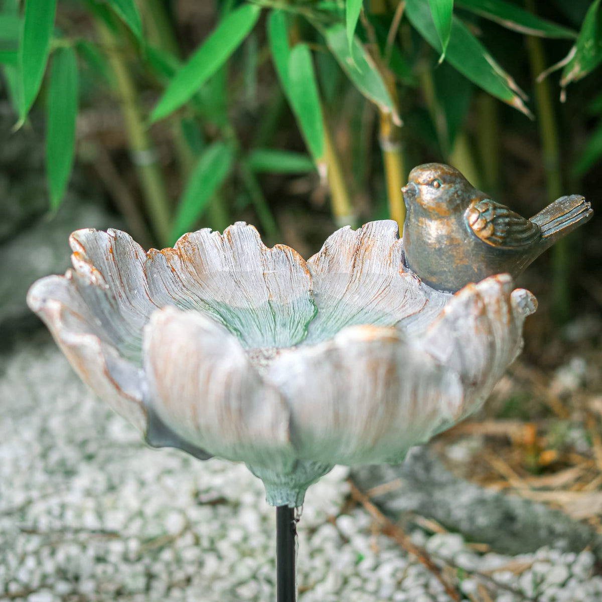 MUMTOP resin bird bath with multicolor flower design for vibrant garden charm.