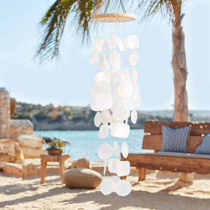 MUMTOP Shell Wind Chimes for outdoor clearance with white capiz shells and serene mood.
