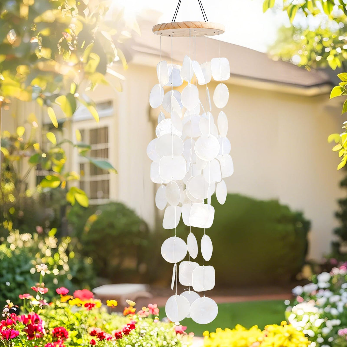 MUMTOP Shell Wind Chimes for patio, capiz sound enhancing outdoor ambiance.