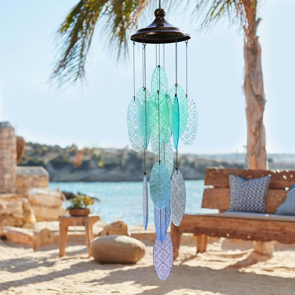 MUMTOP window decor wind chimes with stained glass pattern adds color