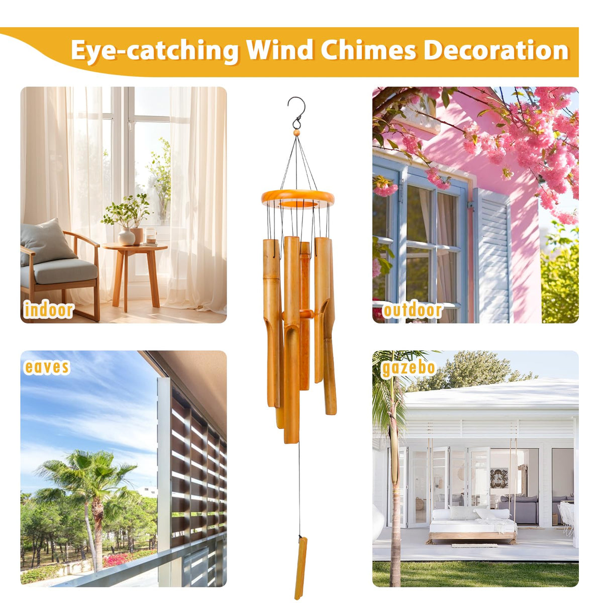 MUMTOP wooden wind chimes create an outdoor focal point for gardens.