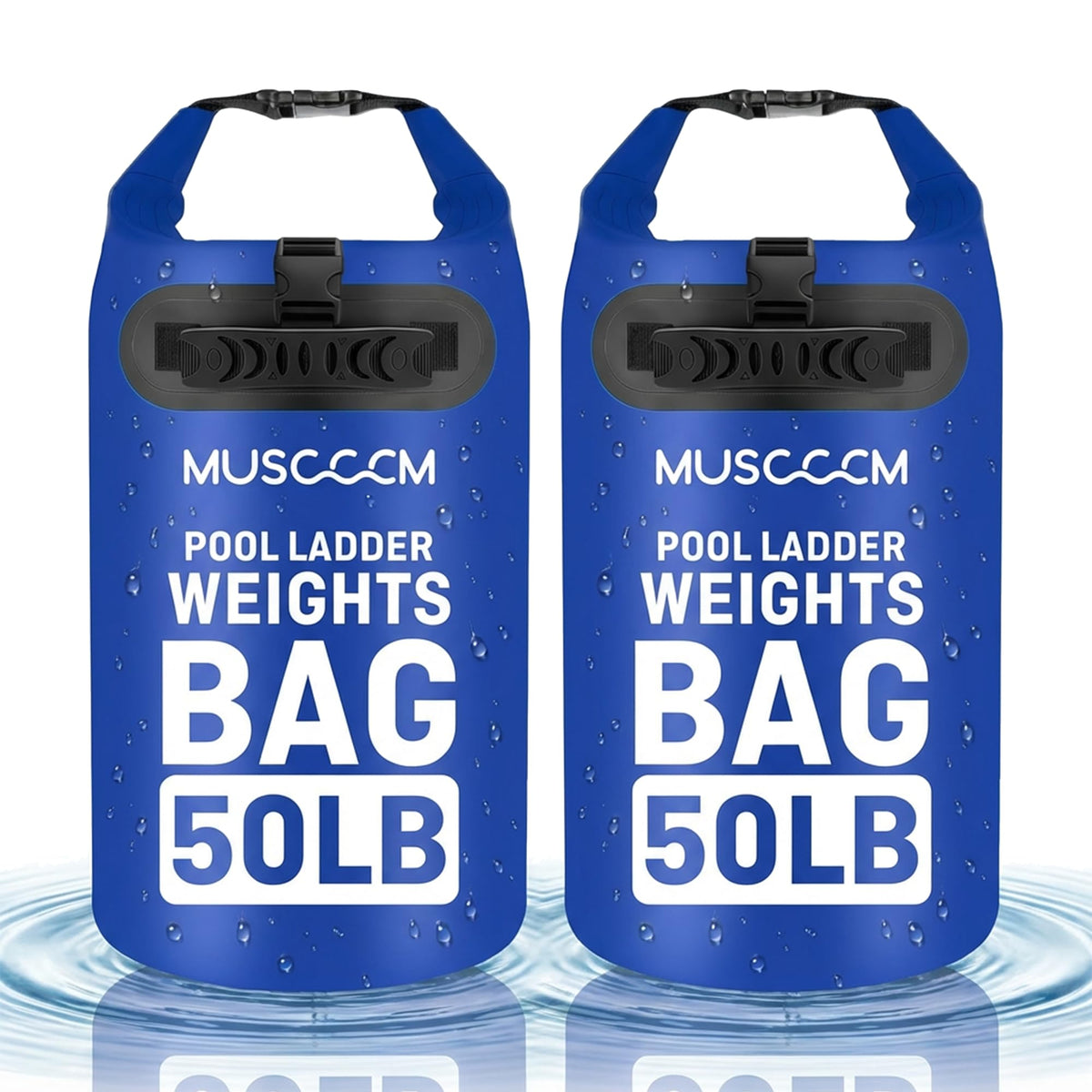 MUSCCCM 50lb pool ladder weights bag side view shows stable pool steps