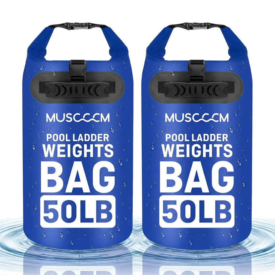 MUSCCCM 50lb pool ladder weights bag side view shows stable pool steps