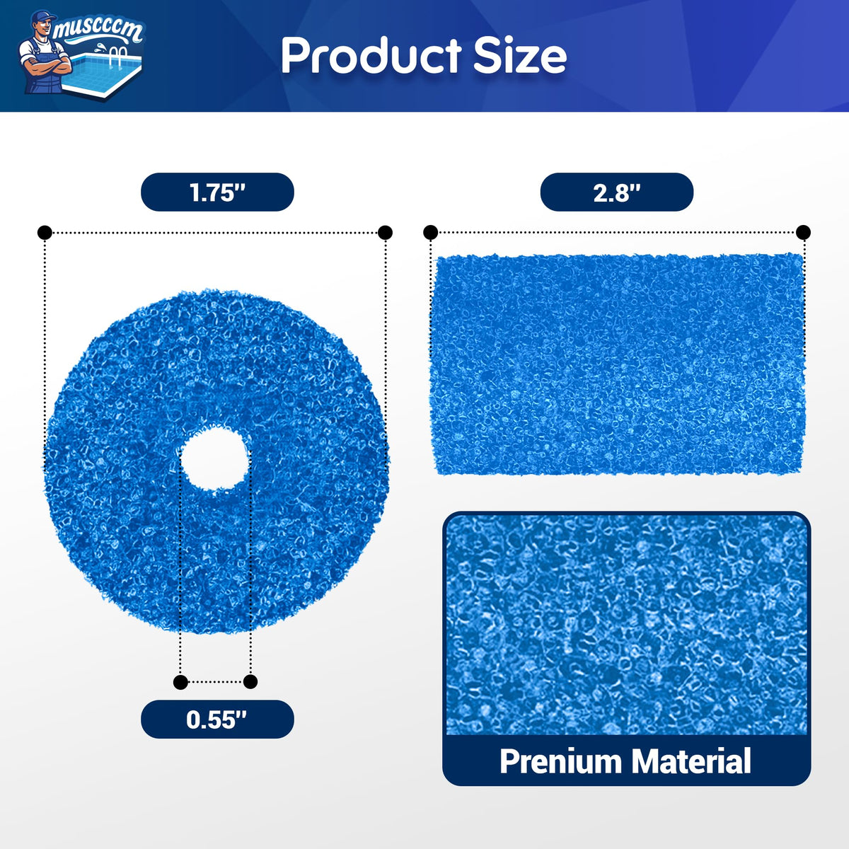 MUSCCCM Polaris sweep hose scrubber blue side view shows flexible foam.