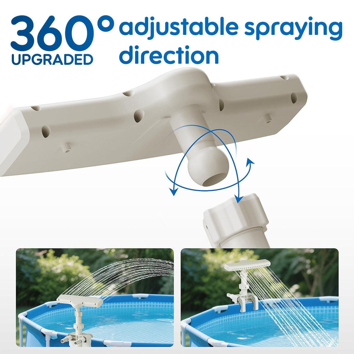 MUSCCCM pool fountain with three hose connectors for flexible setup