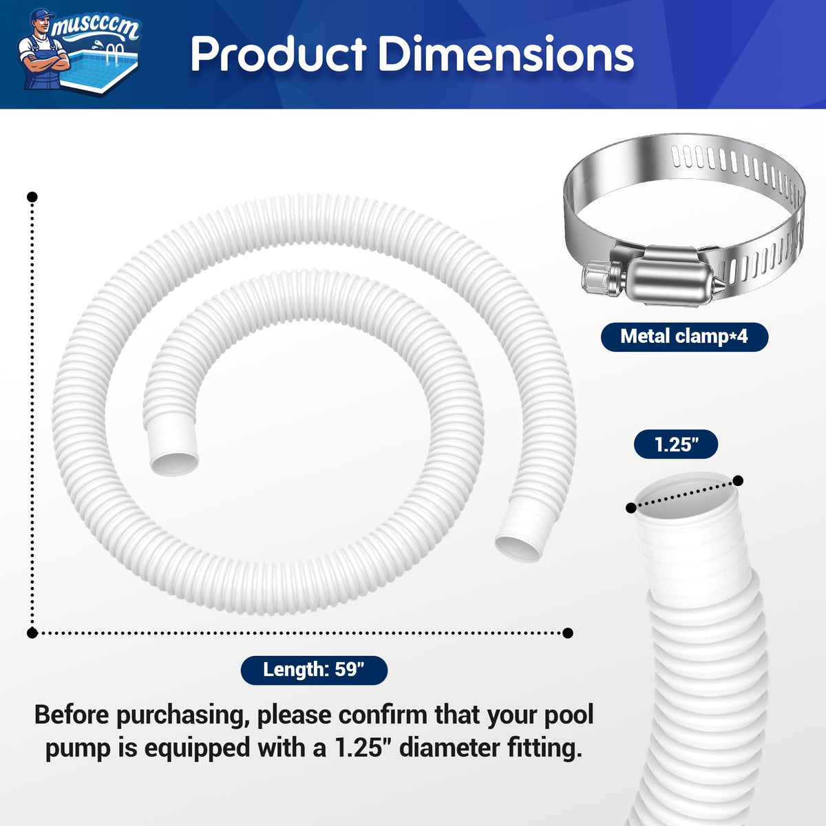 MUSCCCM pool hose compatible with Intex and 607/637 models for reliable compatibility.
