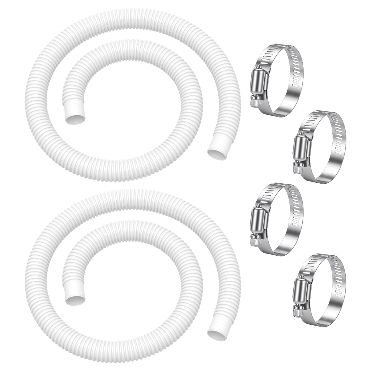 MUSCCCM pool hose with one-and-quarter-inch connection kit for secure above-ground pool setup.