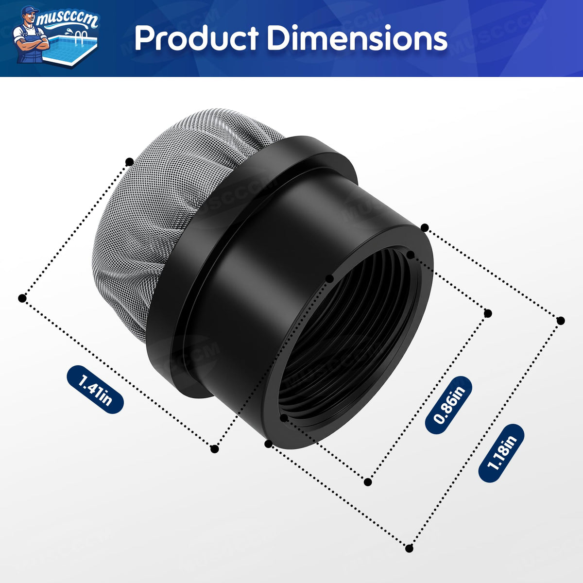 MUSCCCM stainless steel mesh filter highlights debris blocking.