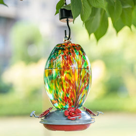 Muse Garden blown glass bottle hummingbird feeder for easy refills