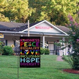 Muwodut Pride Flag hung on patio for outdoor visibility.