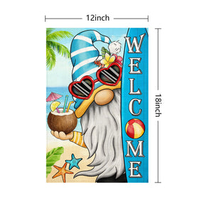 Muwodut Welcome Summer Gnomes flag back view for yard visibility and charm