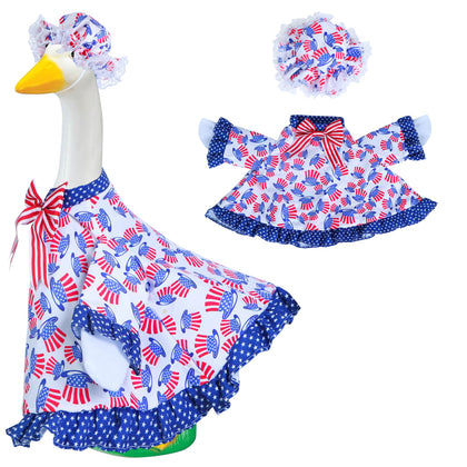 Muximud fourth July goose outfit on a 23-inch statue enhances outdoor patriotic display.