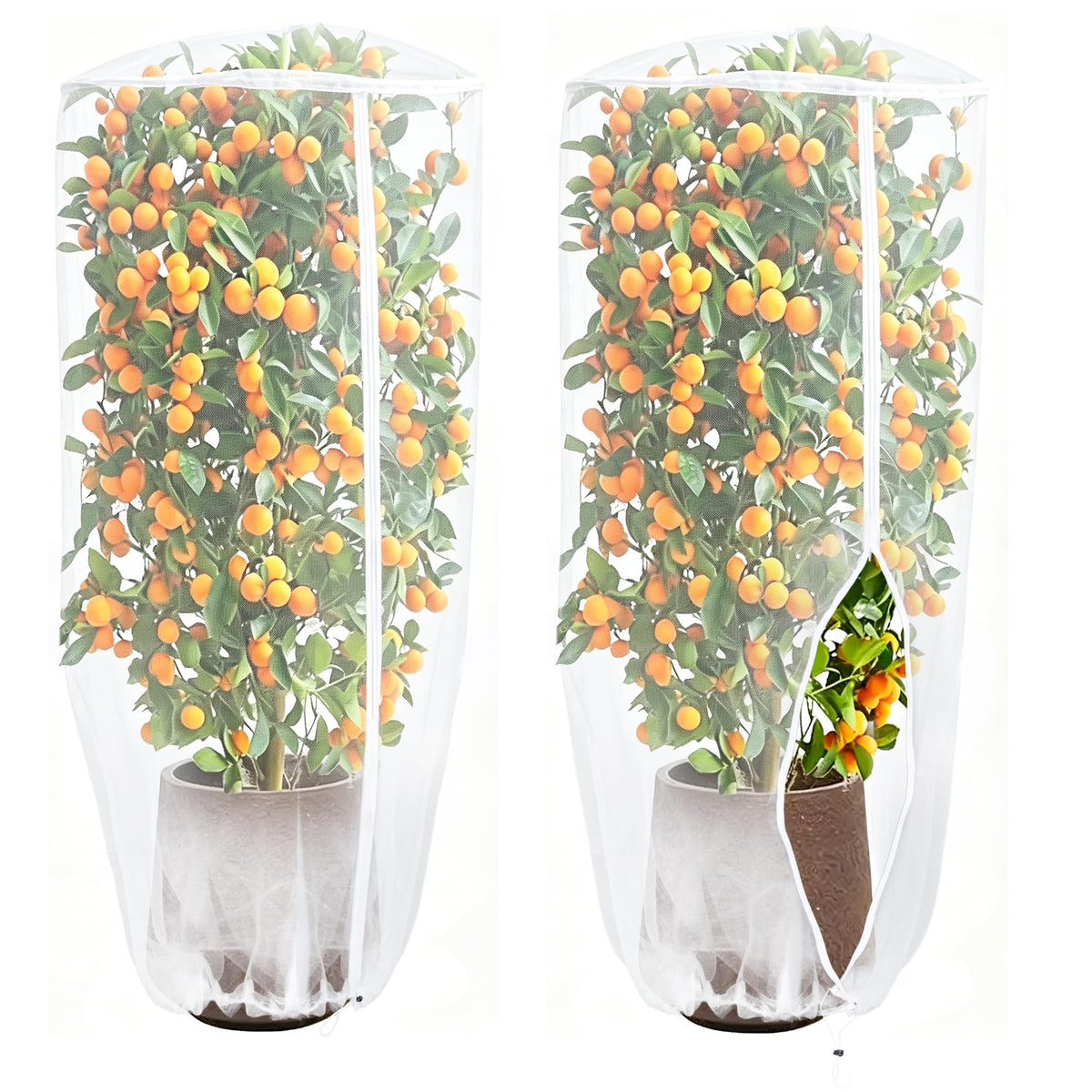 Muximud vertical planter netting cover front view protecting strawberries and herbs from birds