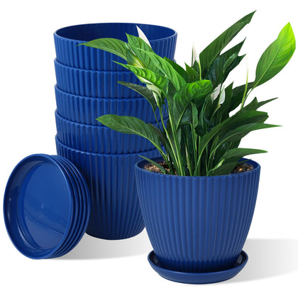 MUXINCAMP 7-inch blue plant pots set adds color and space for gardens