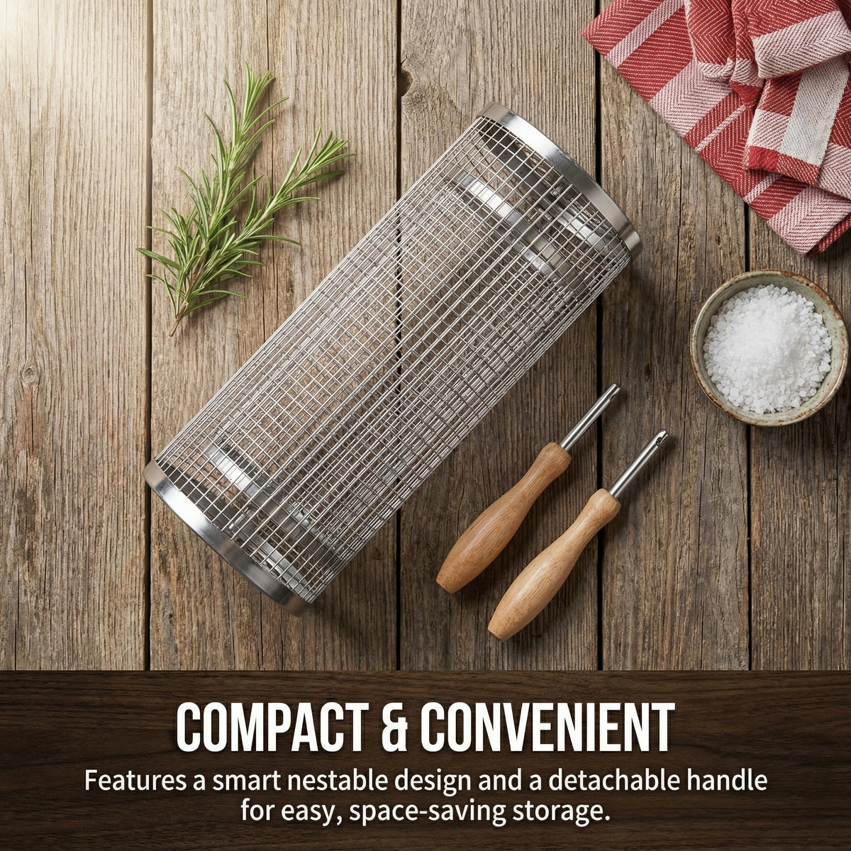 MUYFIO rolling grill basket nestable design for compact storage