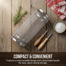 MUYFIO rolling grill basket nestable design for compact storage