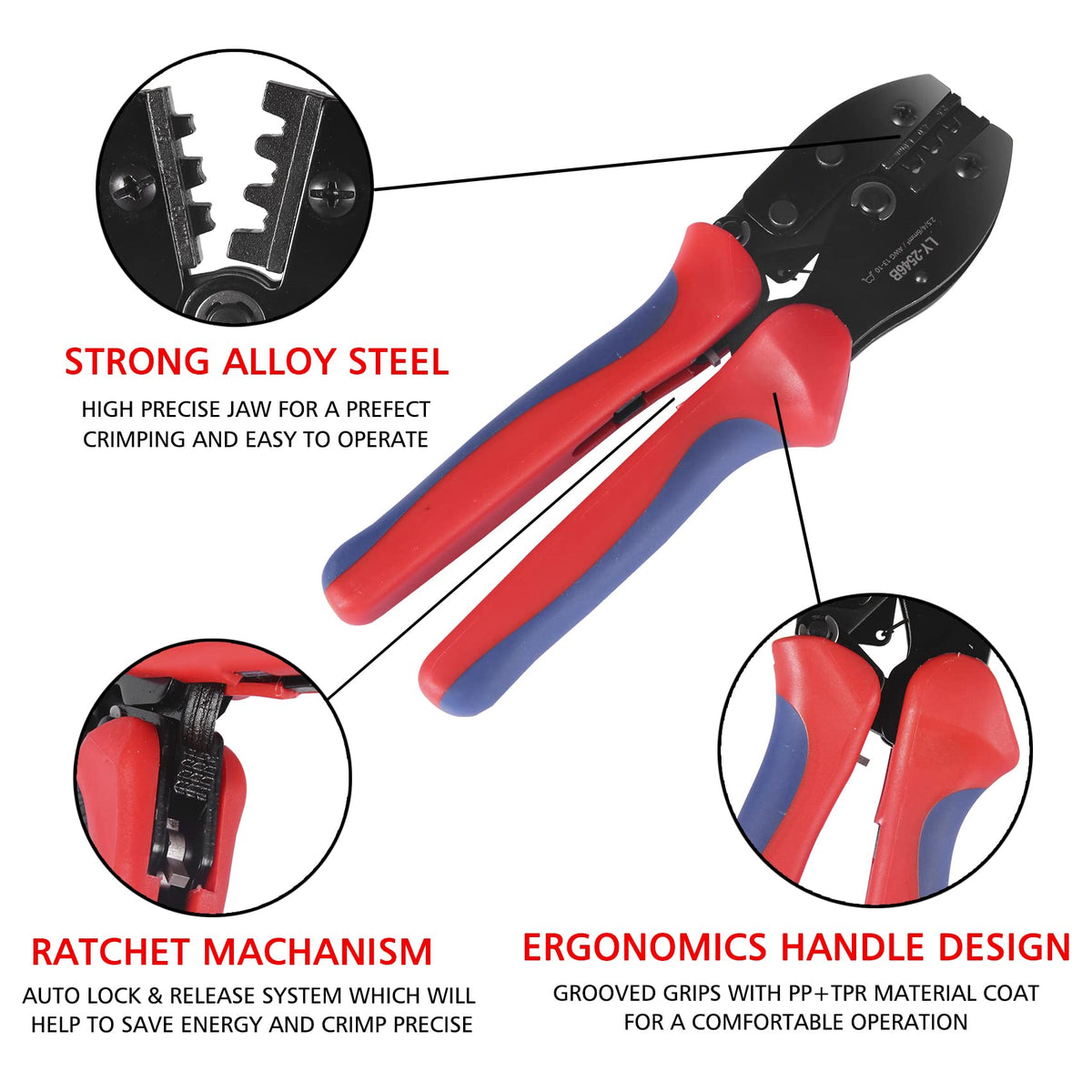 MUYI wire crimping tool delivers precise crimps for 2.5/4/6 mm² cables.