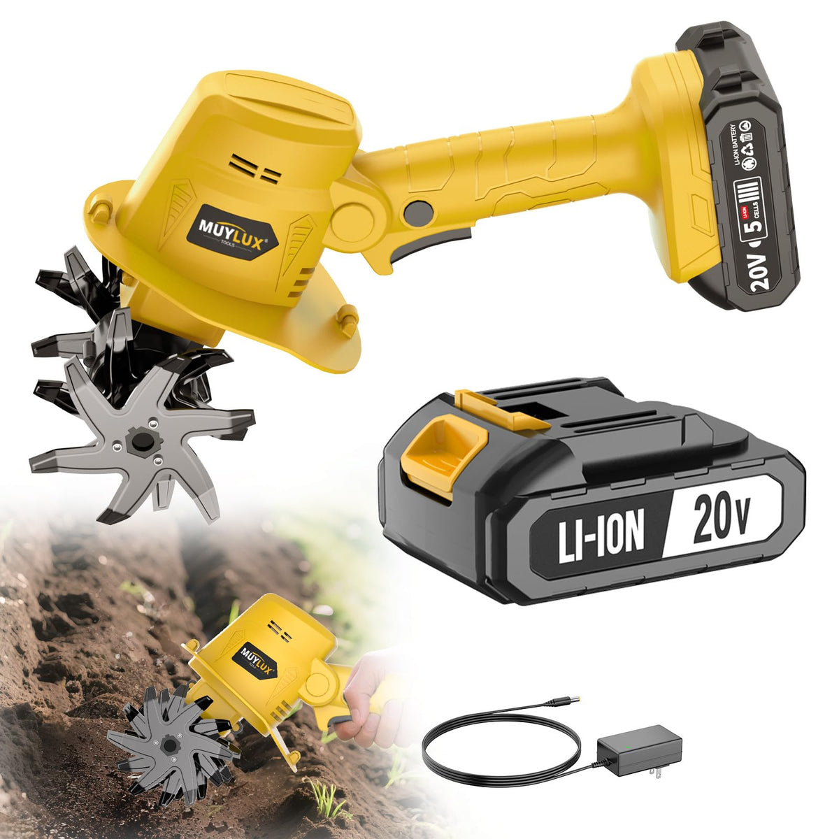 Muylux 20V cordless tiller cultivation comfort during garden work