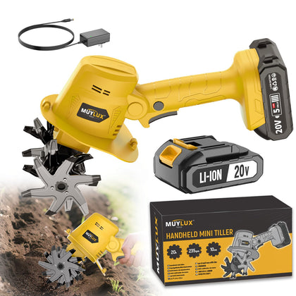 Muylux 20V cordless tiller grip design for comfortable handling
