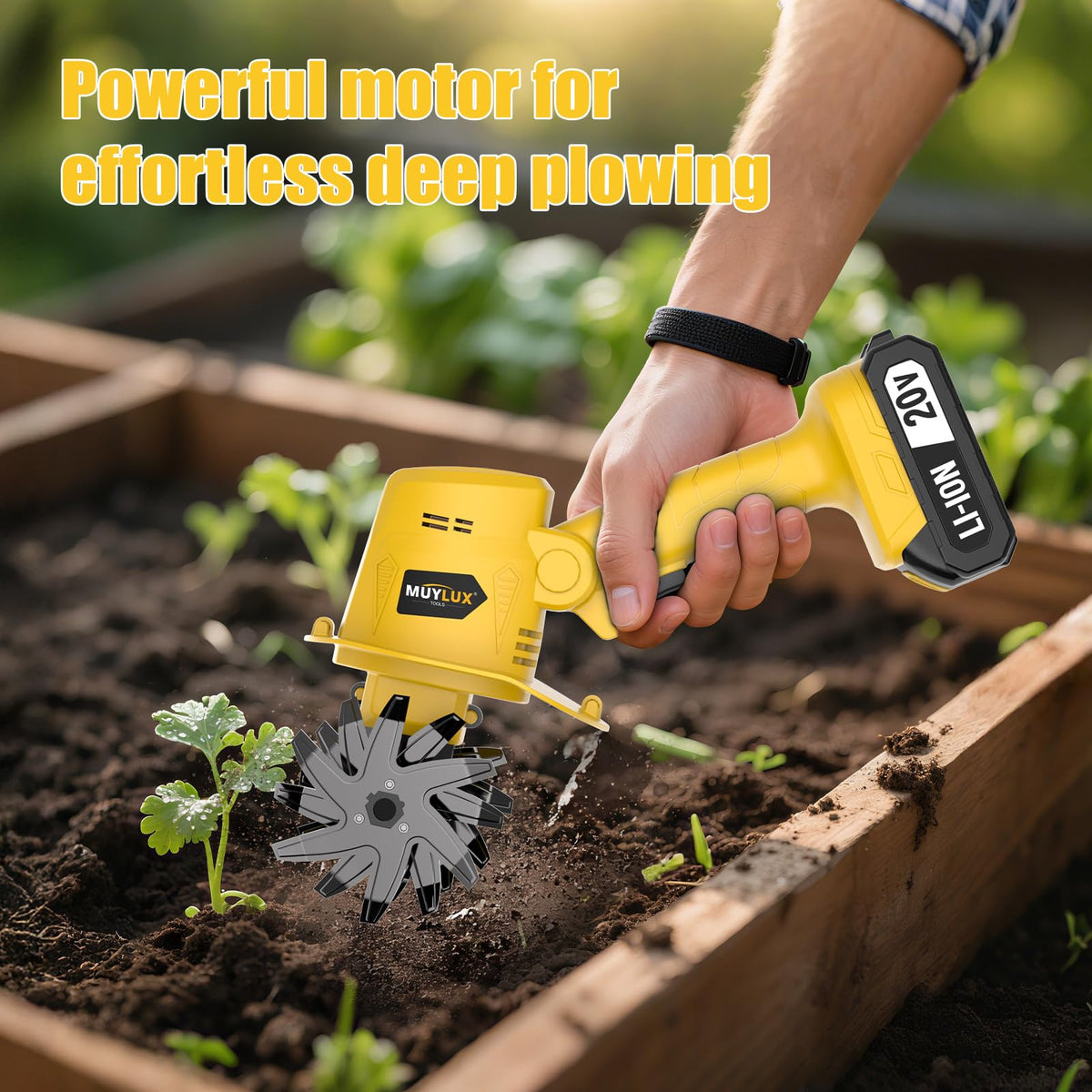 Muylux 20V cordless tiller wireless mobility for flexible gardening