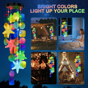 MUYUN Sea-shell wind chimes glow at night, perfect for festive holiday decor.