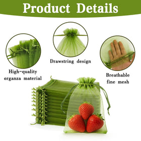 Muyurra bag on a tomato plant illustrating versatile fruit protection.