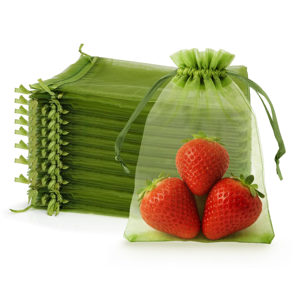 Muyurra fruit protection bag on strawberries deterring pests and preserving harvest.