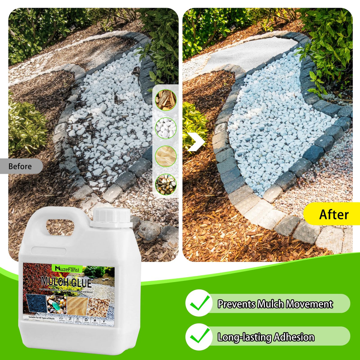 MuzeFansi Mulch Glue poured over pea gravel to prevent shifting